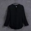 Blouses pour femmes mode chemises à col en v femmes élégantes à manches longues en mousseline de soie chemise bureau dames grande taille Blouse travail hauts Blusa S-5XL