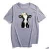 여자 티셔츠 여름 패션 티 셔츠 femme funny cow와 함께 꽃 동물 애호가 농장 t 여자 탑 배달 의류 여자 클로 dhkh5
