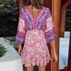 Casual jurken Elegante jurk Dames Boho-stijl V-hals Gedrukt Driekwartmouwen Vastgebonden zomer Losse damesmini