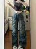 Damskie dżinsy dla kobiet styl Y2K Streetwear HARAJUKU WAGGY Multi-Papoślicz Blue Denim Cargo Pants Niski pasa dżinsy z szerokimi nogami 2000S Estetyczne KPOP 231109