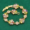 Braccialetti con ciondoli Classici set di gioielli in argento 925 color oro per le donne Matrimonio multicolore Bracciale con zirconi Orecchini Collana con pendente Anello 4 PZ 230407