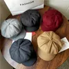 Bérets Vintage Brim Beret Sboy Chapeau Réglable Automne Hiver Cabbie Octogonale Cap Laine Pour Femmes Peintre