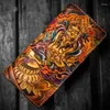 Wallets Handmade Carving The God Of Wealth Purses Men Long Clutch Vegetable Tanned Leather Wallet Card Holder