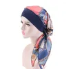 Abbigliamento etnico Fiore Stampa Cappello Turbante Copricapo Perdita di capelli Testa Sciarpa Avvolgere Copricapo pre-legato Strech Donna Musulmana Hijab Cancro Chemio