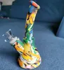 DHL Cartoon Printing Silicone Bong Beaker Basvattenledningar Mini Unbreakable Oil Rig Water Bong With Silicone Downstem Glass Bowl