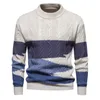 Men's Vests M-3XL!2 Colors!Autumn And Winter Fashion Casual Trend Contrast Color Splice Knitted Round Neck Long Sleeve Sweater