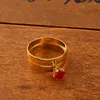 Wedding Rings Fashion Double Finger Ring Gold Color Women Red Rainstone Engagement Bridal Jewelry Men Accessories Lover Party Gifts