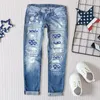 Jeans da donna Pantaloni denim da donna Gamba dritta Stampa strappata Jean cargo a vita media per donna Baggy 18 di altezza