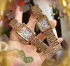 Moda severler kadınlar roman kadran saatleri buzlu iki dikiş iğnesi kare tasarımcı kuvars hareketi bayan paslanmaz çelik saat bilezik