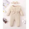 Rompers 0-18 månader gamla Baby Girls 'Tight Montering Clothes Born Baby Girls' Clothing Solid Lace Långärmad Jumpsuit Baby Casual Jumpsuit 230408