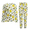 Men's Sleepwear Lemon Pajamas Winter 2 Pieces Food Fruit Leaf Trendy Pajama Sets Man Long-Sleeve Aesthetic Design Big Size