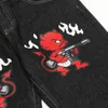 Men's Jeans Cartoon Evil Printing Black Loose Straight Men Hip Hop Jeans Dark Academic Style Clothing Cotton denim Trousers Pantalon 230407