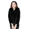 Women's Fur Faux Fur High Quality Women's Faux Fox Fur Collar Fur Coat Winter Slim Short Female Pocket Imitate Mink Fur Jacke Black Elegant 231109