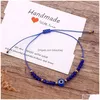 Charm Bracelets Charm Bracelets Turkey Blue Evil Eye Bracelet Women Handmade Rope Chain Crystal Lucky Eyes Beads Girl Party Jewelry Gi Dhzea