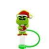 Nouvelle série de dessins animés de noël, breloques en paille, bouchon anti-poussière en silicone vert, pailles de fête mignonnes, cadeau de décoration