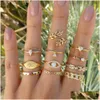 Anelli a fascia 2022 Set di anelli di moda vintage per le donne Ragazze Gold Metal Punk geometrica Hollow Leaves Finger gioielli per feste Ani Dhjlu