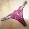 Sexy Low Waist Bikini Lace Alphabet Rhinestone Women Seamless g String Panties Briefs Soft Heart Underwear