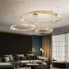 Nordic Modern Pendant Lighs Dimmable Living Room Restaurant Led Chandelier Electroplating Alloy Ring Luxury Crystal Chandelier