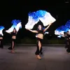 Palco desgaste acessórios de dança do ventre 180cm longo azul e branco luzes led véu de seda fã prática trajes de desempenho