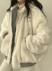女性の毛皮のフェイク冬は暖かいパーカー特大のカワイイ両面フード付きコートレディース韓国ファッションカジュアルルーズジップアップジャケット231108