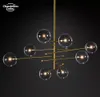 Glass Globe Mobile Eight-Arm Chandeliers Retro LED Black Pendant Lights for Dining Room Living Room Bedroom Lamps Lustre