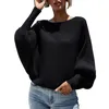 Pulls pour femmes décontracté col rond pull tricoté manches longues chauve-souris solide doux lâche pull côtelé pull hauts sweat-shirt hommes