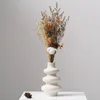 Flores decorativas nordic vaso de cerâmica bege planta pote decoração para casa arranjo flor jardim sala estar escritório desktop decoração artesanato