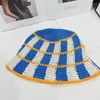 Berets Japanese Contrasting Stripe Crochet Knitted Bucket Hat Women Spring Autumn Wool Basin Y2K Fisherman Cap