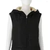 Vestes Femmes Femmes Automne Hiver Réversible Gilet Manteau À Capuche Sans Manches Doublure En Polaire Veste Solide Mi-longueur Gilet Long Chaud Vêtements D'extérieur