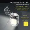 Lighters Waterproof Transparent Shell Pulse Plasma Flameless Double Arc Type-C Lighter Outdoor Windproof COB Emergency Light Camping Tool