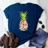 Women's T Shirts Creative Design Flower Pineapple Print Tee Short Sleeve Kawaii T-shirt Women Shirt Summer Cotton Graphic Tees Female Tops