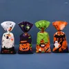 Envoltura de regalo 50 unids Bolsas de tratamiento de celofán de Halloween Bolsa de golosinas de almacenamiento con patrón de bruja de calabaza con lazos de torsión para favor de fiesta