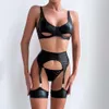 Sexy kostuum leuke lingerie, sexy uitgeholde lederen collectie, eenvoudige en veelzijdige driedelige set voor dames