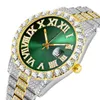 Nytt vatten Ghost Big Diamond Inlaid Men's Watch Roman Scale Calender Hip Hop Gold Green Full