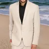 Herrenanzüge Beige Leinen Sommer Männer Für Prom 2 Stück Bräutigam Smoking 2023 Auf Lager Strand Hochzeitsanzug Männliche Mode Jacke mit Hosen