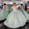 2024 Mint Green Quinceanera Dresses Off The Shoulder Appliques Vestidos De 15 Formal Elegent Princess Party Dress Sweet Ball Gown