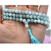 Kedjor 6mm Stone Buddhist Natural Aquamarine 108 Bönpärlor MALA Armband Halsband Jade smycken