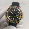 Prawdziwe zdjęcie Męskie zegarek Mężczyźni 40 mm Rainbow Everose Gold Automatyczne czarne tarcze 116695 Diamentowe mechaniczne 116695sats gumowe bransoletki sportowe zegarki sportowe