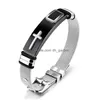 Chaîne Longueur Réglable Bracelet Pour Femmes Hommes Bracelet Montre Bande Conception En Acier Inoxydable Net Christ Croix Comme Saint Valentin Dhvy2