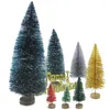 Christmas Decorations 12Pcs Mini Tree Tabletop Ornaments Blue Green Color Pine Sisal Snow Landscape Xmas Home Decor DIY Gifts