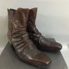 Buty Prawdziwy obraz dostosuj ręcznie wykonany 7 -cm pięty skórzana retro mężczyźni wysoko