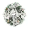 Flores decorativas 30 cm Guirnalda navideña Decoración Puerta Invierno Conos de pino Pajarita Adornos Guirnalda artificial Hogar Porche de Navidad