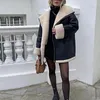 Vrouwen Jassen 2023 Winter Vintage Kunstleer Lange Jas Mode Revers Kraag Warme Dikke Pu Parka Vrouwelijke Bovenkleding Tops Kleding