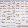 Band Rings 50Pcs/Lot Fashion Luxury Rose Gold Color Pearl Crown Metal For Women Party Gifts Jewelry Mix Style Wholes Dhgarden Dhgcs