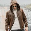 Men's Jackets Brand Pigskin Genuine Leather Mens Hooded Motorcycle Zipper Hat Detachable Rib Sleeve Male Plus Size 5XL Short Coats