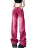 Jeans pour femmes American Retro Y2K Girls' Red Design Sense Taille haute Lâche Droite Drop Long Pantalon Mode