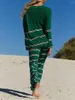 Pantalon féminin Femmes Femmes 2 pièces Tricotes tricotées surdimensionnées à manches longues à manches longues Pybs de pyjamas en tricot en tricot