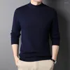 メンズセーターネイビーブルースタンドカラー2023冬の長袖プルオーバーセーターメンベーシックデザインアンダーシャツスリムフィットトップ