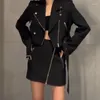 Two Piece Dress Women's Autumn American Style Leather Coat Half Skirt Set Vintage Casual Zipper Jacket Sets