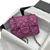 Women Designer Purple Classic Flap Bag Quilted Tote Lambskin Leather Silver Metal Hardware Matelasse Chain 18cm Mini Lady Cross Body Shoulder Handbag Luxury Purse